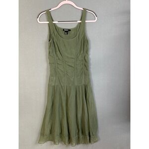 DKNY Silk Ruched Sheath Dress Olive Green Size 6 Shear